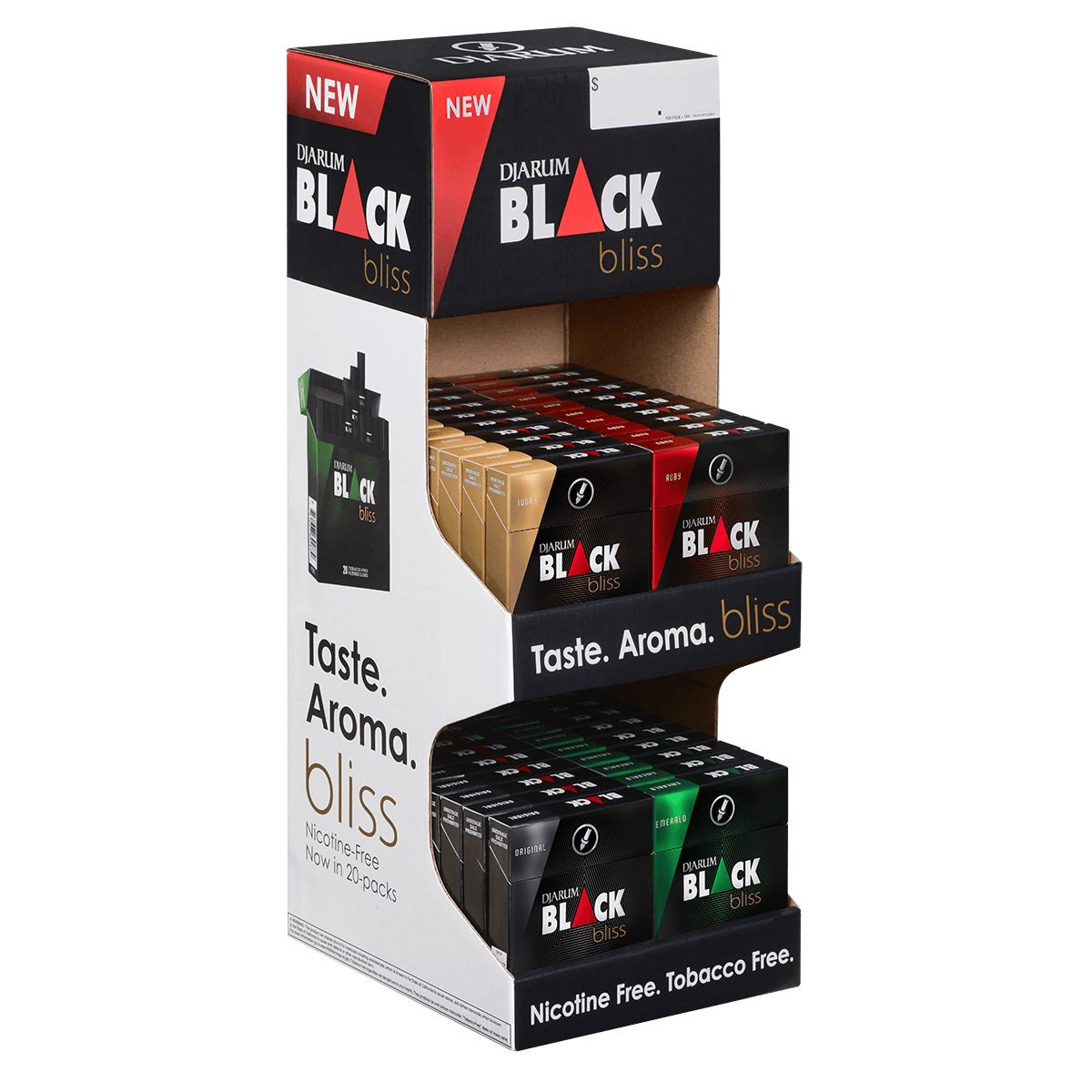 Djarum Black Bliss Pre-Pack Corrugated Display Original, Emerald, Ruby, Ivory