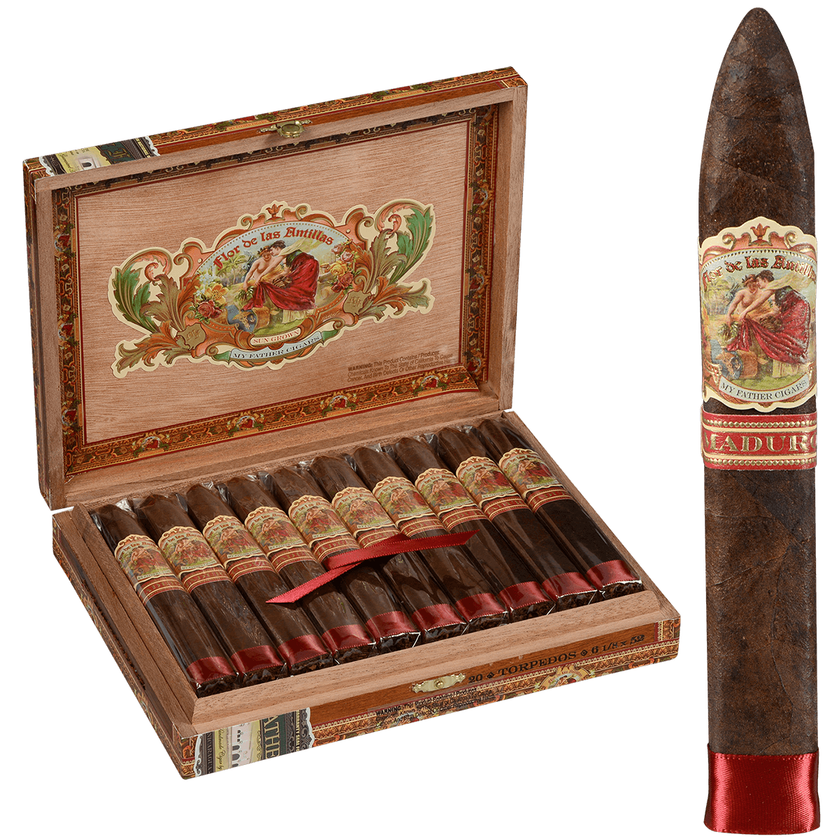 Flor De Las Antillas By My Father Cigars Torpedo Maduro 20 Ct. Box 6.12X52