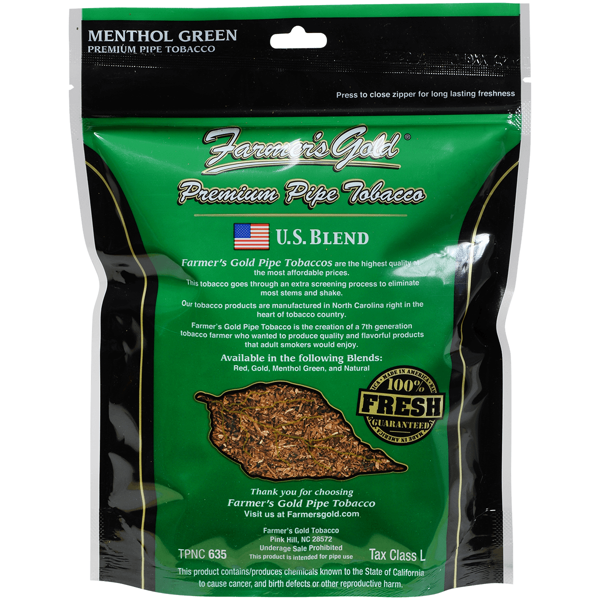 Farmer'S Gold Pipe Tobacco Menthol Green 6 Oz. Bag
