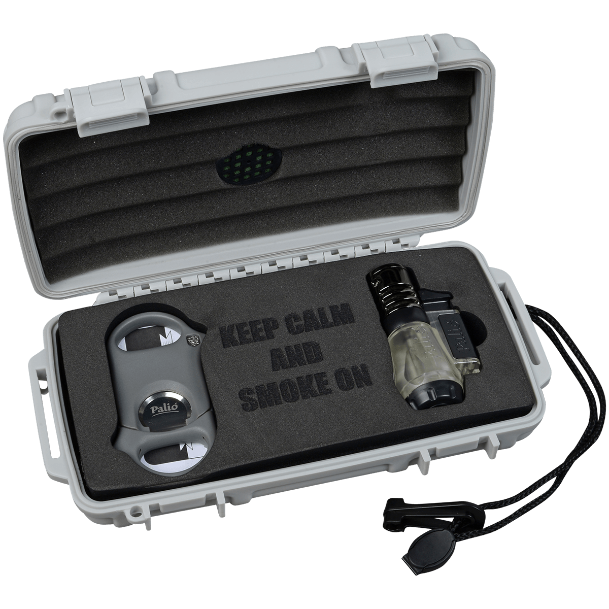 5Ct Cigar Caddy Gift Set Gray W Palio Lighter And Palio Cutter
