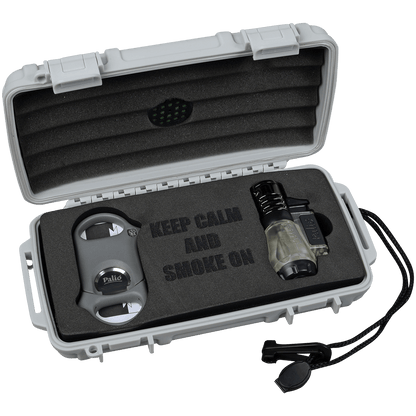 5Ct Cigar Caddy Gift Set Gray W Palio Lighter And Palio Cutter