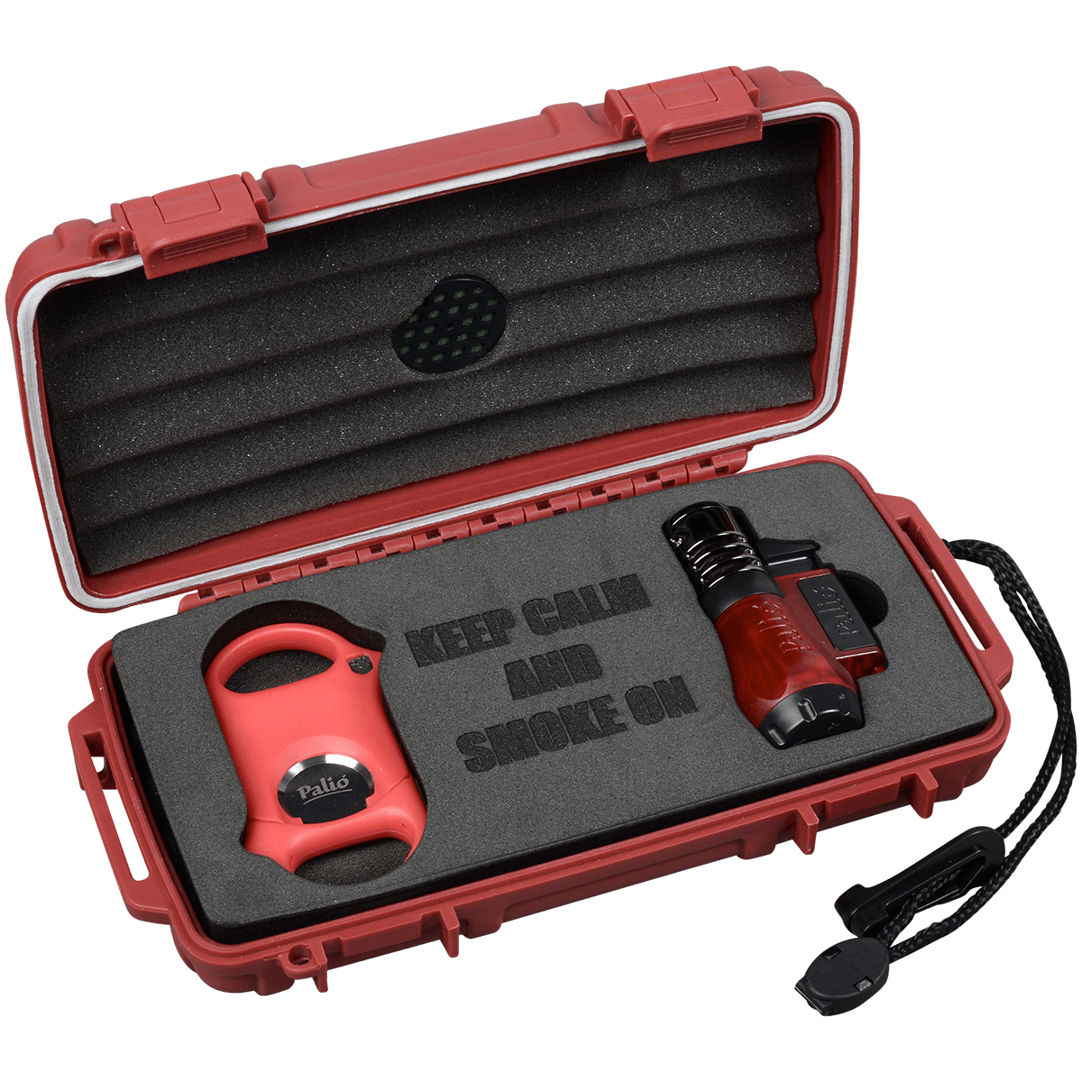 5Ct Cigar Caddy Gift Set Red W Palio Lighter And Palio Cutter