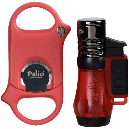 5Ct Cigar Caddy Gift Set Red W Palio Lighter And Palio Cutter