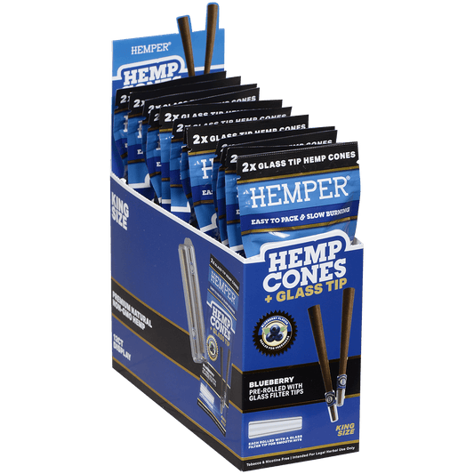Hemper King Size Cones + Glass Tip 12Ct Display With 2 In Each Pk Blueberry