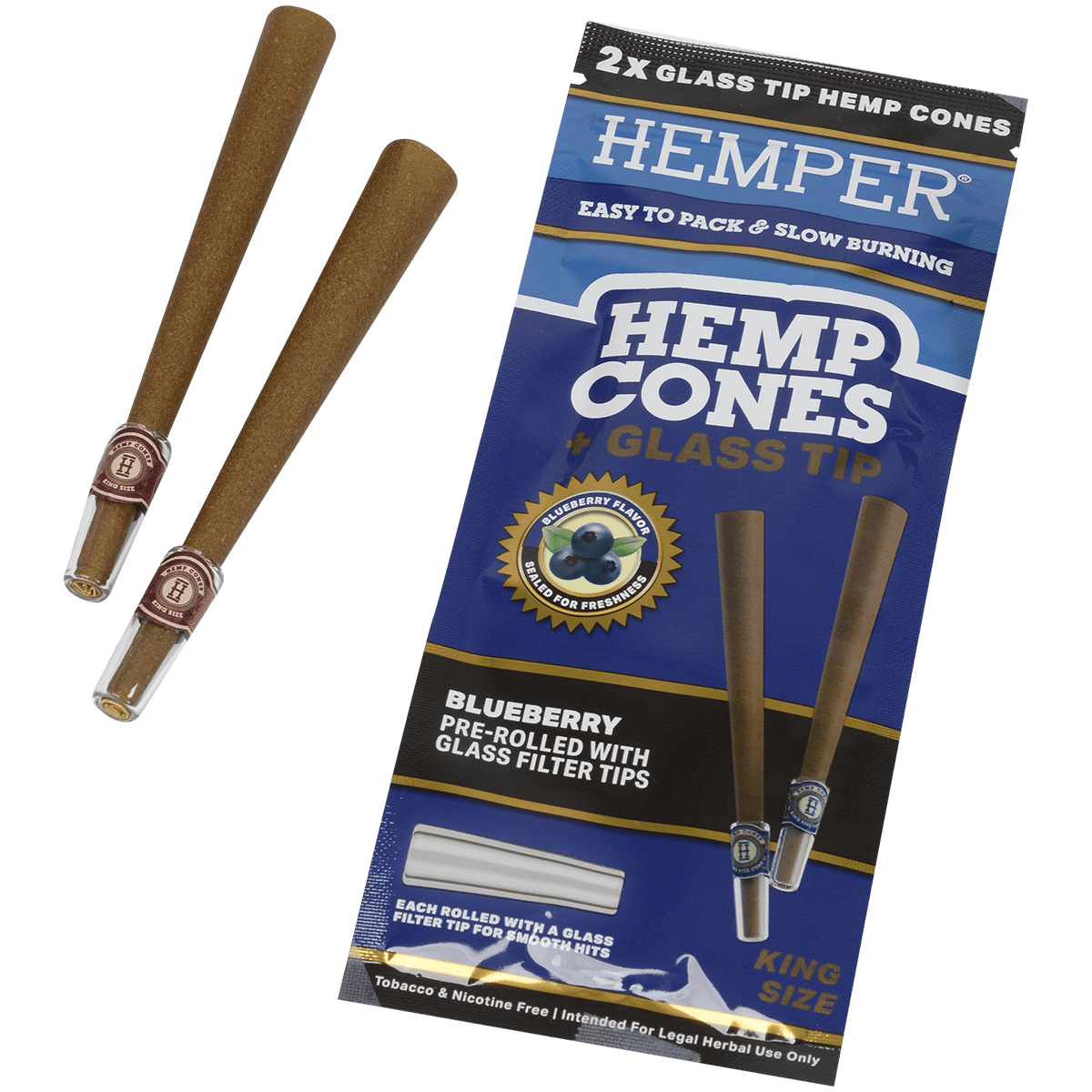 Hemper King Size Cones + Glass Tip 12Ct Display With 2 In Each Pk Blueberry