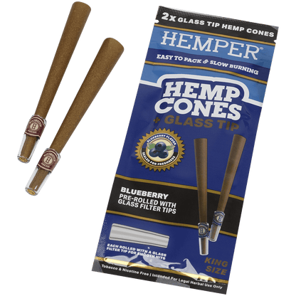 Hemper King Size Cones + Glass Tip 12Ct Display With 2 In Each Pk Blueberry