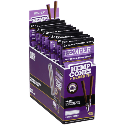 Hemper King Size Cones + Glass Tip 12Ct Display With 2 In Each Pk Grape