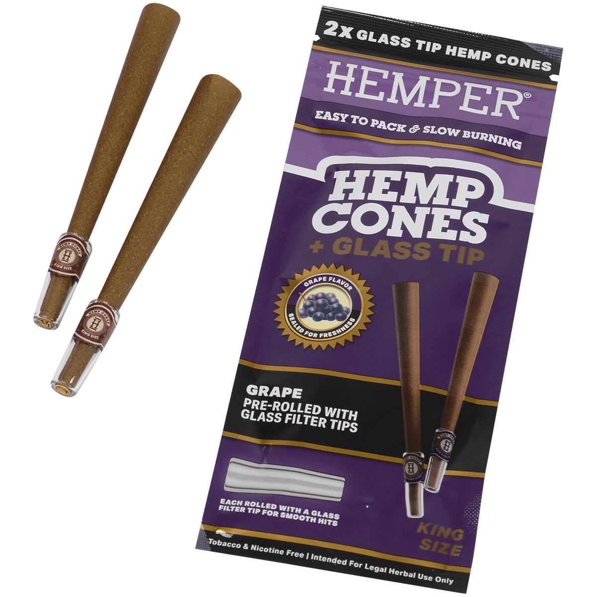 Hemper King Size Cones + Glass Tip 12Ct Display With 2 In Each Pk Grape