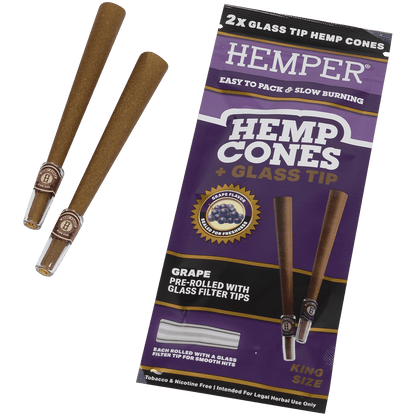 Hemper King Size Cones + Glass Tip 12Ct Display With 2 In Each Pk Grape