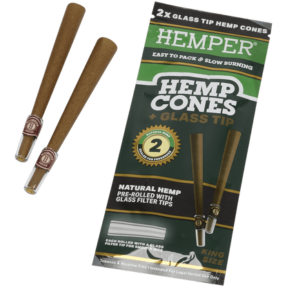 Hemper King Size Cones + Glass Tip 12Ct Display With 2 In Each Pk