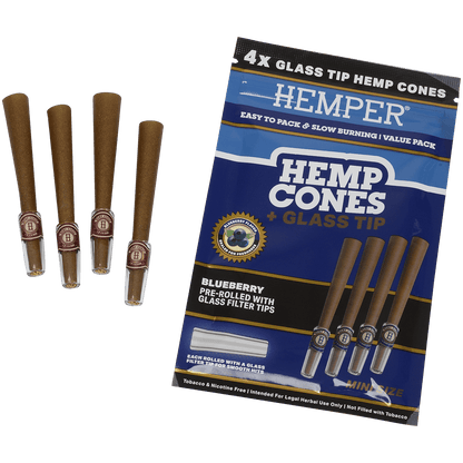 Hemper Mini Size Cones+Glass Tip 12 Ct Display 4 In Each Pk Blueberry