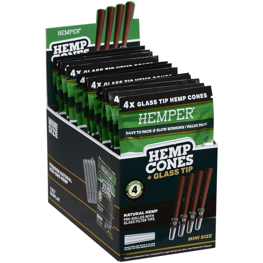 Hemper Mini Size Cones+Glass Tip 12 Ct Display 4 In Each Pk