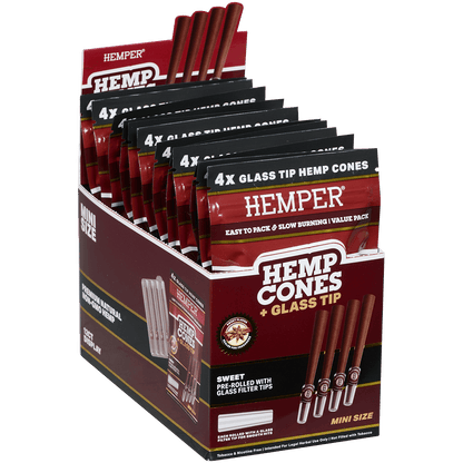 Hemper Mini Size Cones+Glass Tip 12 Ct Display 4 In Each Pk Sweet