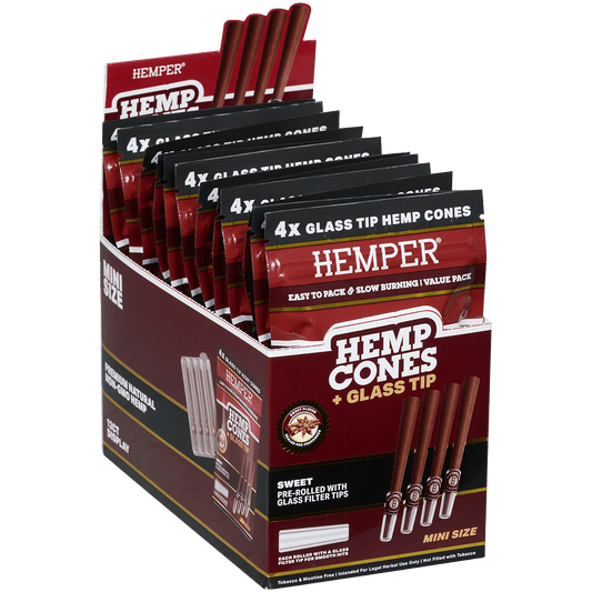 Hemper Mini Size Cones+Glass Tip 12 Ct Display 4 In Each Pk Sweet