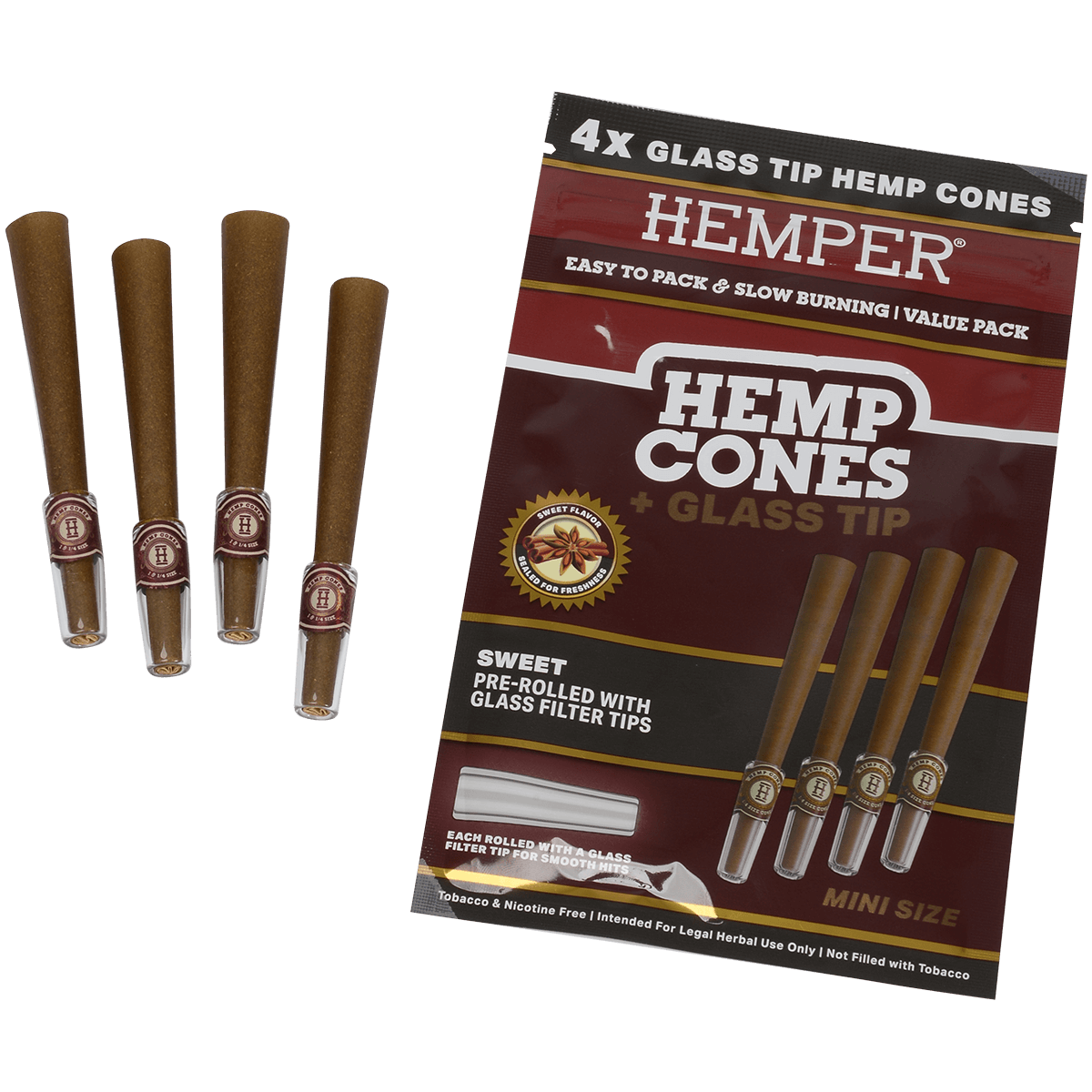 Hemper Mini Size Cones+Glass Tip 12 Ct Display 4 In Each Pk Sweet