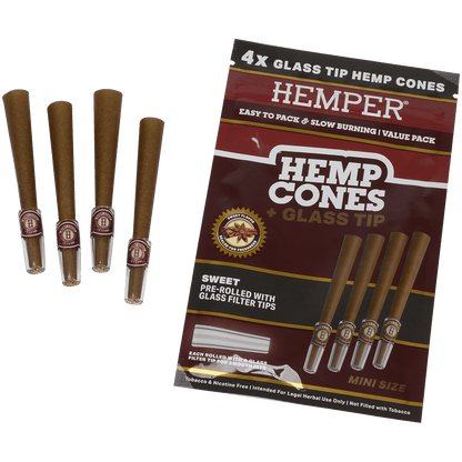 Hemper Mini Size Cones+Glass Tip 12 Ct Display 4 In Each Pk Sweet