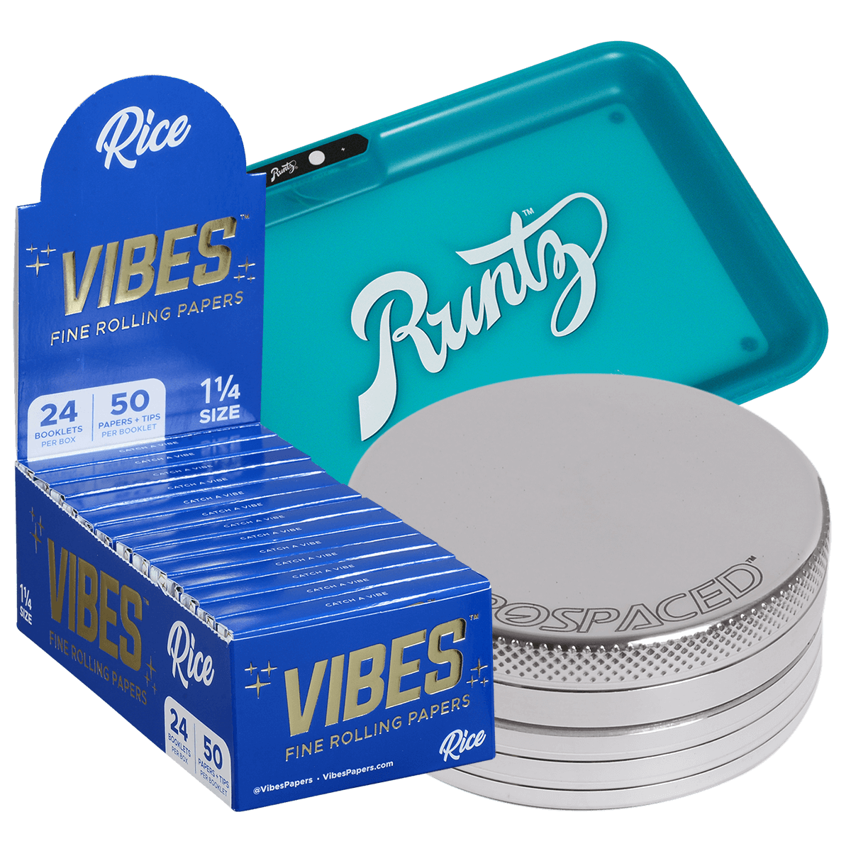**GRINDER GROOVE 2.0 SILVER TWO PIECE, VIBES RICE PAPERS W/FILTERS