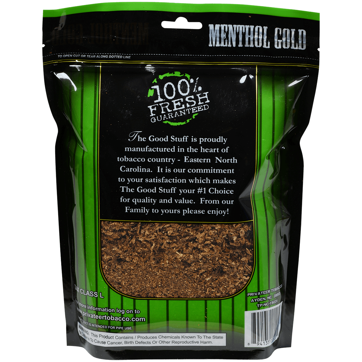 The Good Stuff Pipe Tobacco Menthol Gold 6 Oz. Bag