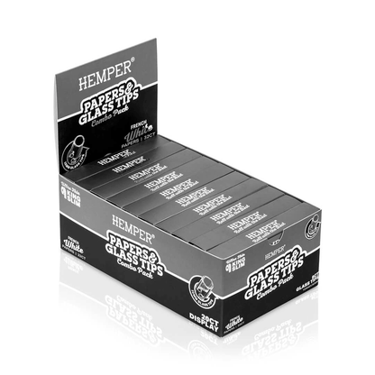 HEMPER KING SIZE CLASSIC WHITE PAPER BOOKLET PLUS 8 10MM GLASS TIPS 20/32 CT. DISPLAY