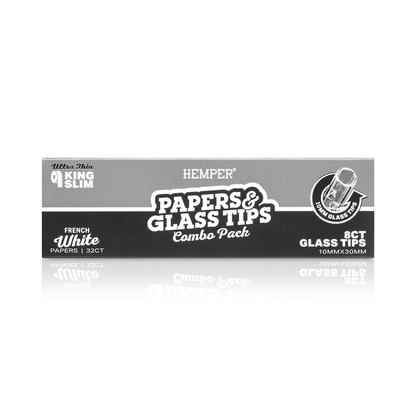 HEMPER KING SIZE CLASSIC WHITE PAPER BOOKLET PLUS 8 10MM GLASS TIPS 20/32 CT. DISPLAY