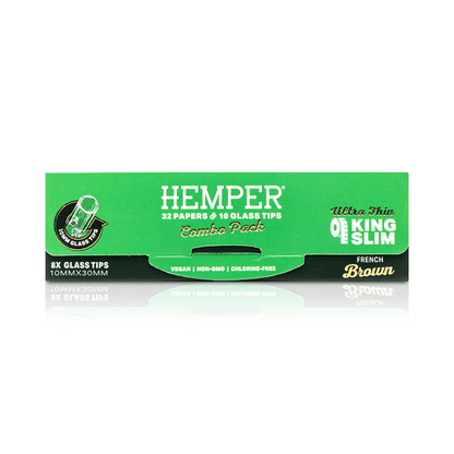 HEMPER KING SIZE NATURAL BROWN PAPER BOOKLET PLUS 8 10MM GLASS TIPS 20/32 CT. DISPLAY