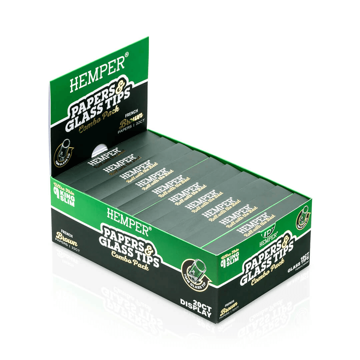 HEMPER KING SIZE NATURAL BROWN PAPER BOOKLET PLUS 10 7MM GLASS TIPS 20/32 CT. DISPLAY