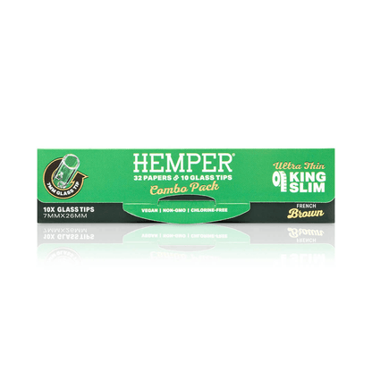 HEMPER KING SIZE NATURAL BROWN PAPER BOOKLET PLUS 10 7MM GLASS TIPS 20/32 CT. DISPLAY