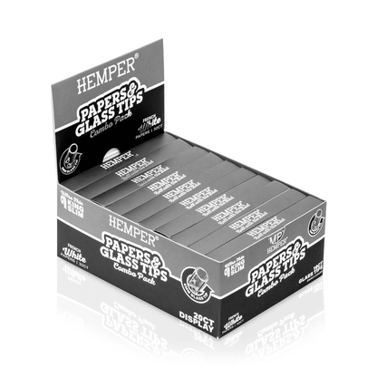 HEMPER KING SIZE CLASSIC WHITE PAPER BOOKLET PLUS 10 6MM GLASS TIPS 20/32 CT. DISPLAY