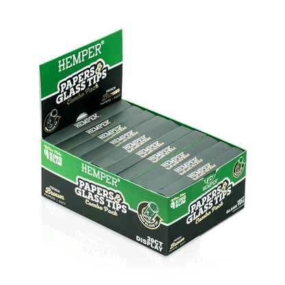 HEMPER KING SIZE NATURAL BROWN PAPER BOOKLET PLUS 10 6MM GLASS TIPS 20/32 CT. DISPLAY