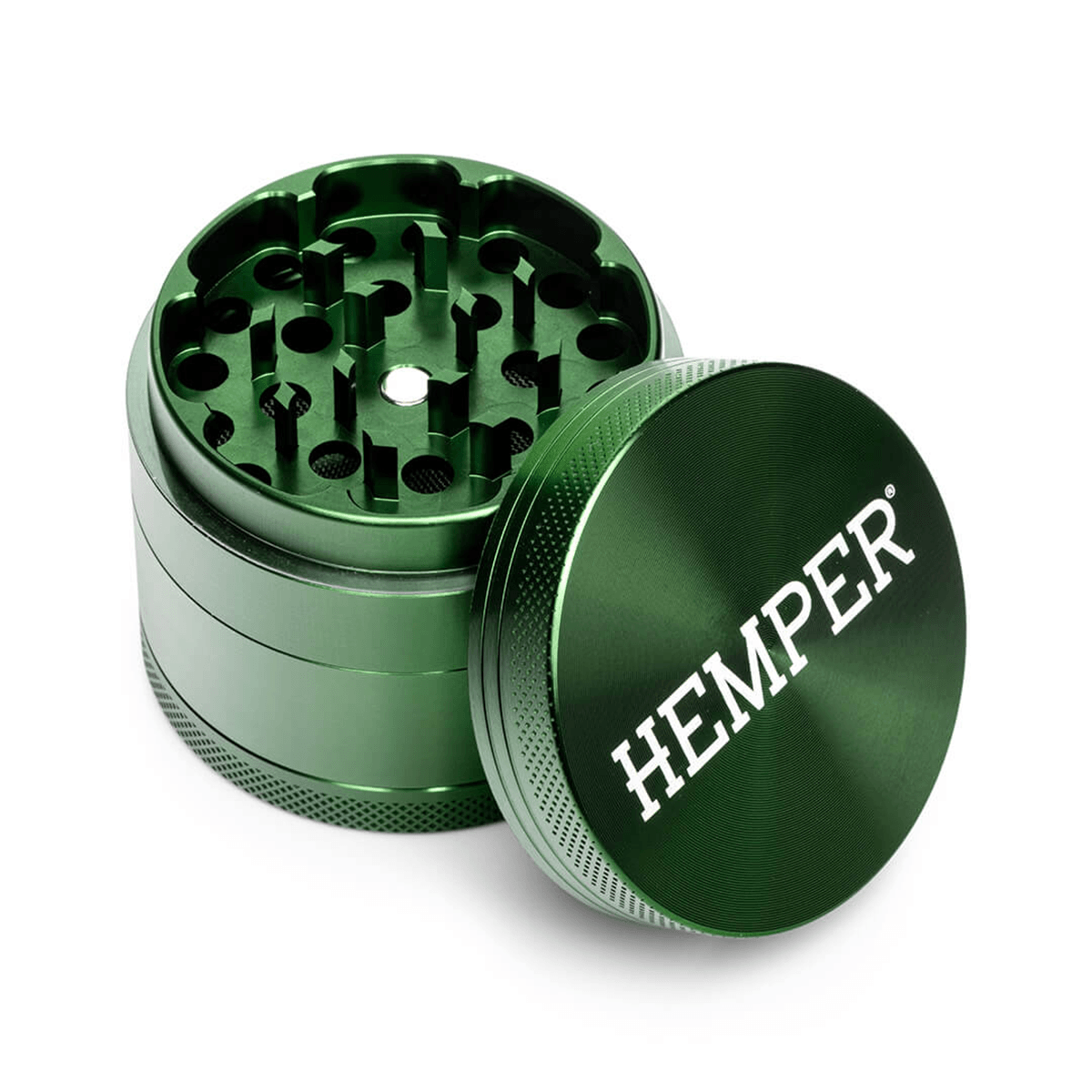 Hemper Anodized Aluminum Herb Grinder Green 4 Piece 2.2" Large