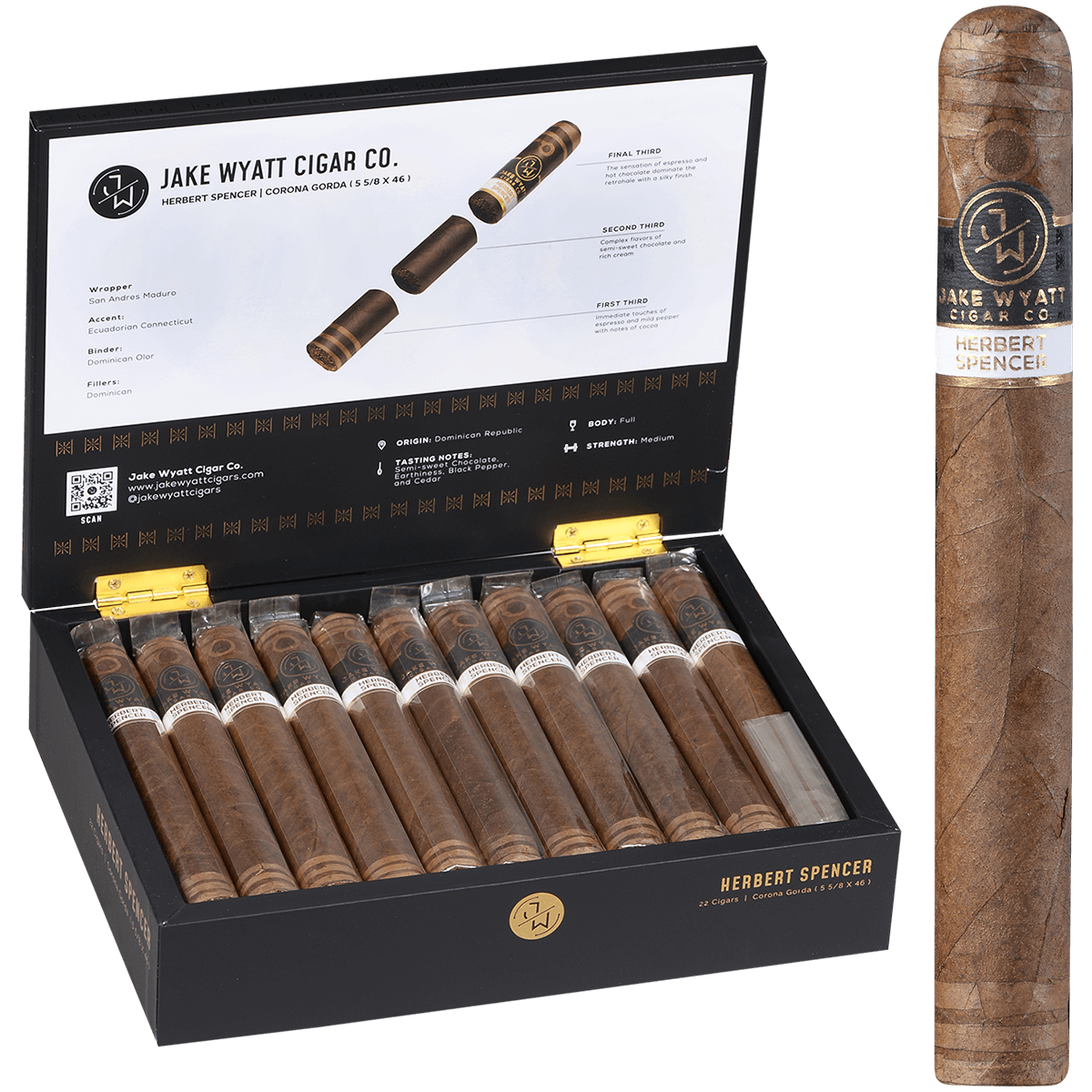 Jake Wyatt Gourmet Collection Herbert Spencer Corona Gorda Maduro 22 Ct. Box 5.63X46