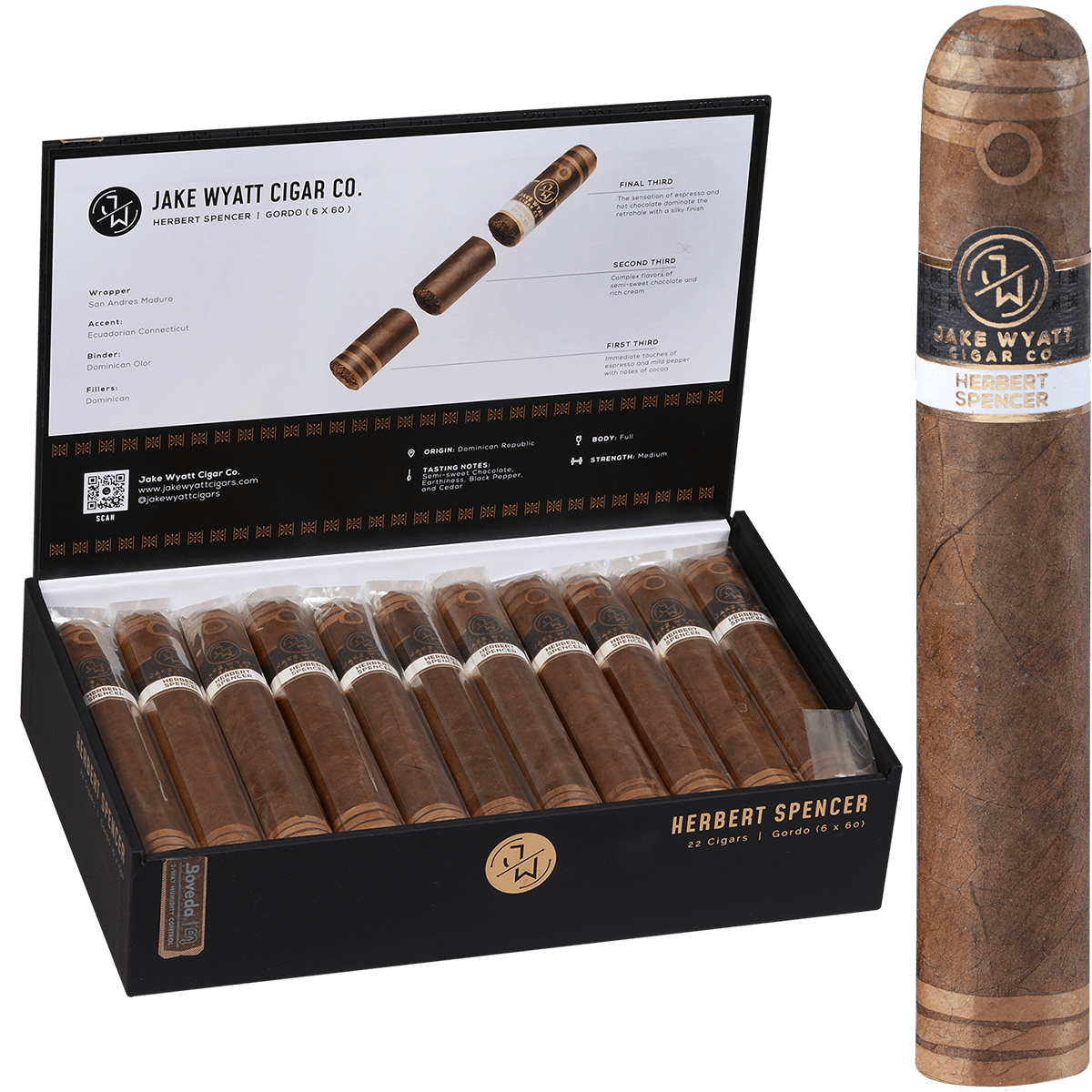 Jake Wyatt Gourmet Collection Herbert Spencer Gordo Maduro 22 Ct. Box 6.00X60