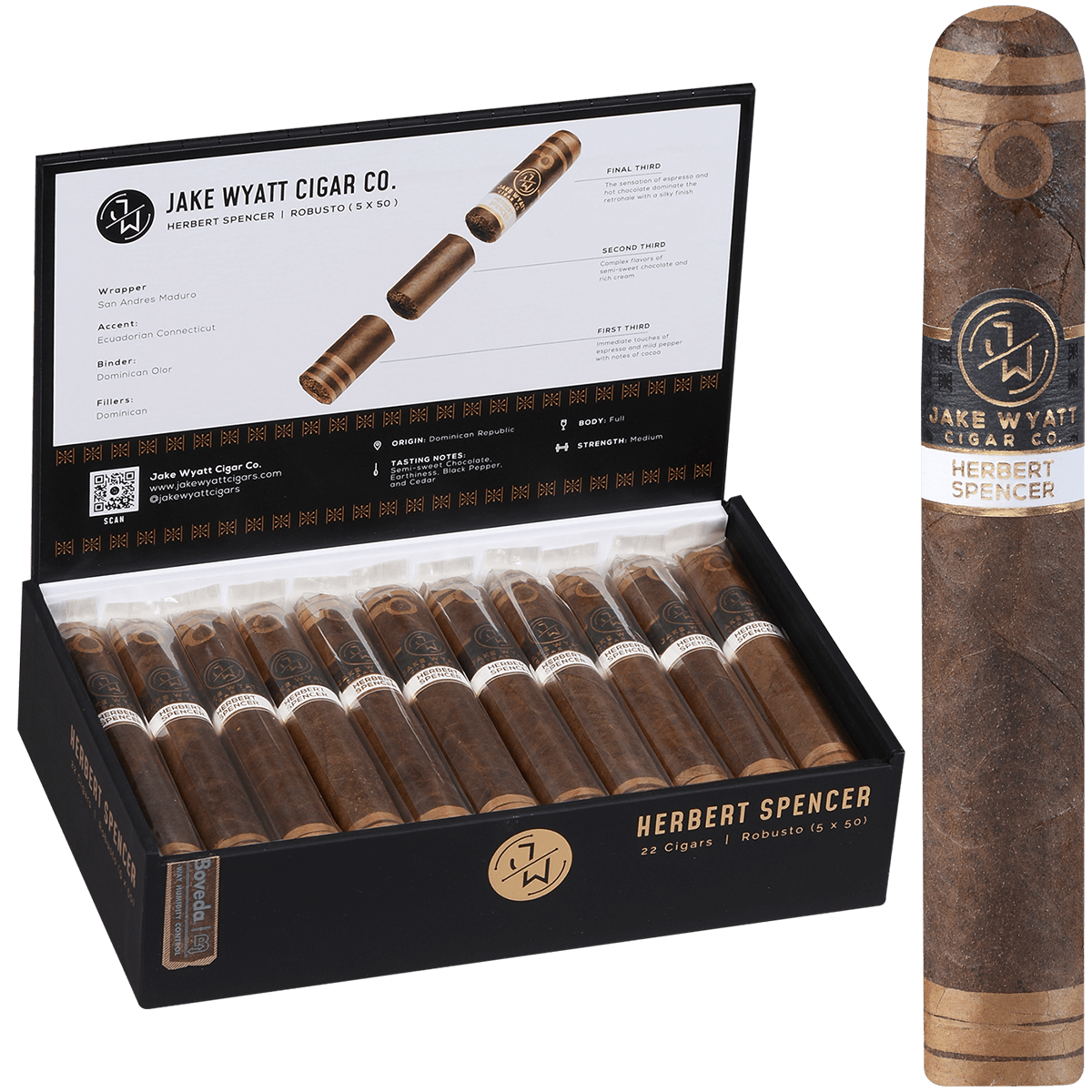 Jake Wyatt Gourmet Collection Herbert Spencer Robusto Maduro 22 Ct. Box 5.00X50