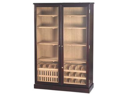 Humidor Display Cabinet Mahogany Double Wide Glass Doors W Wheels 4000 Ct. 48 X 16 X 72 Inch