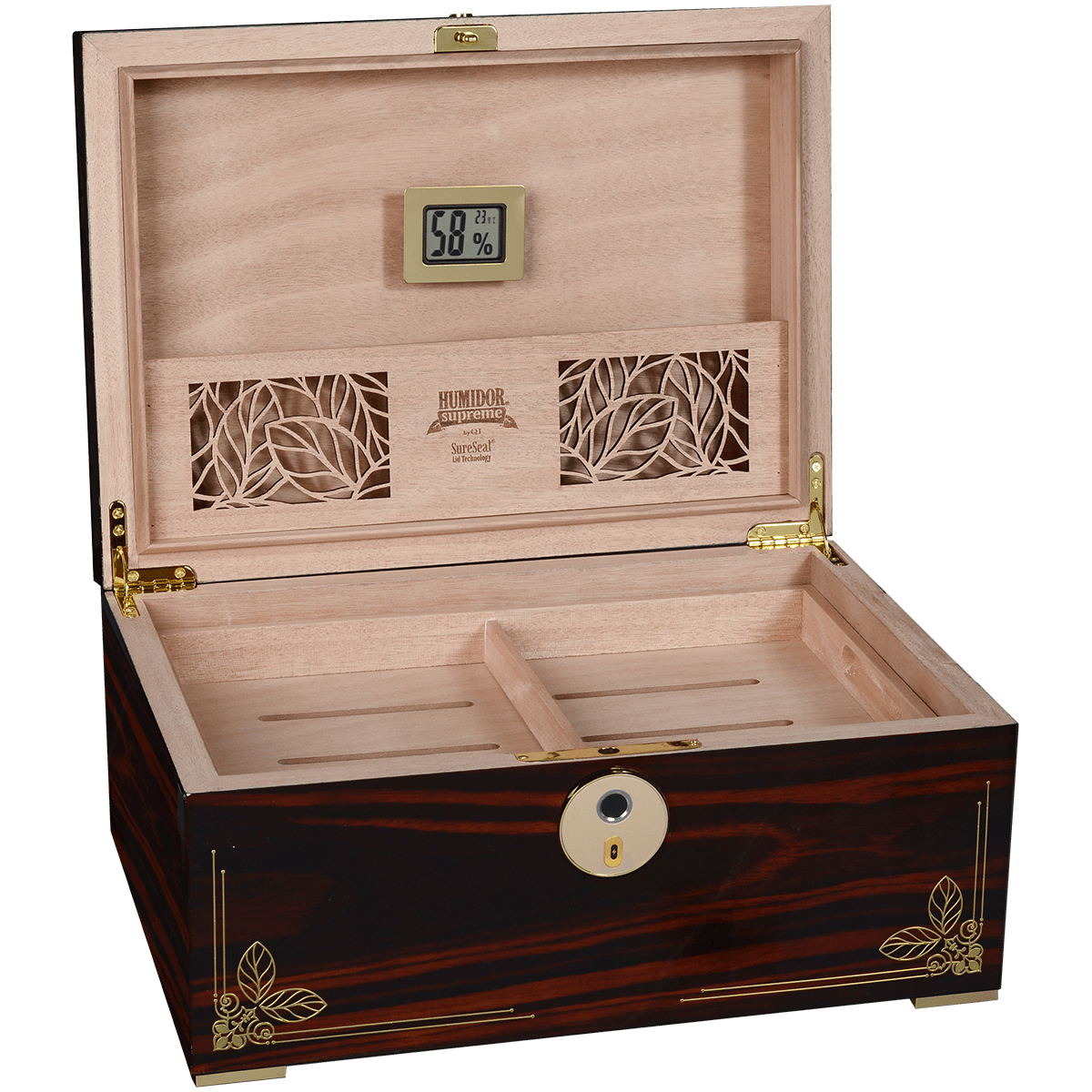 Humidor Oro Ebony Finger Print Lock 126-240 Ct. 14 X