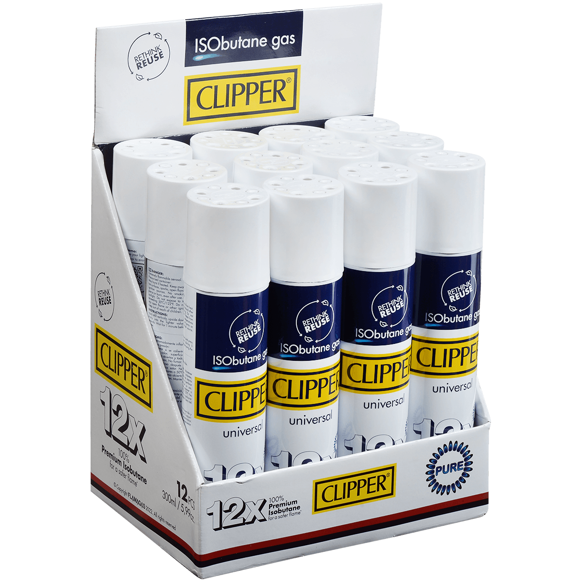 Clipper Isobutane 300Ml Metallic Valve 12Ct Display