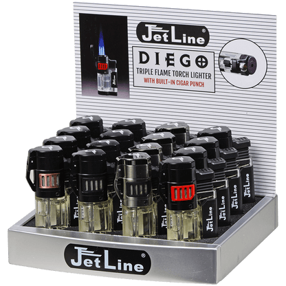 Lighter Jetline Diego Triple Flame 4 Colors 16 Ct. Display