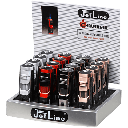Lighter Jetline Challenger Triple Flame 3 Colors 16 Ct. Display