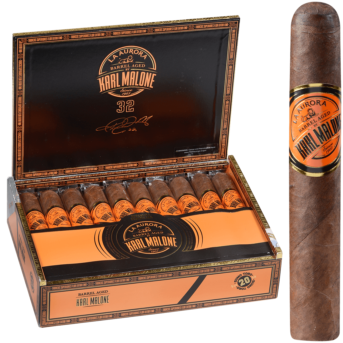 La Aurora Barrel Aged By Karl Malone Toro 5.75X 54 20Ct Box