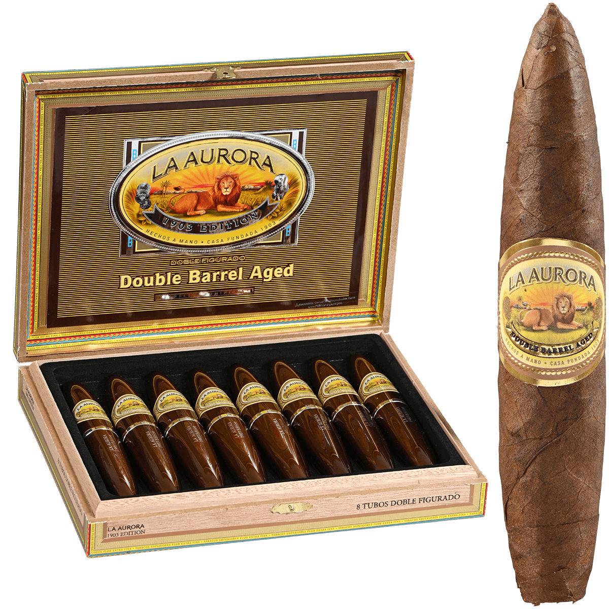 La Aurora Preferido Double Barrel Aged Tubos 8 Ct. Box 5.00X54
