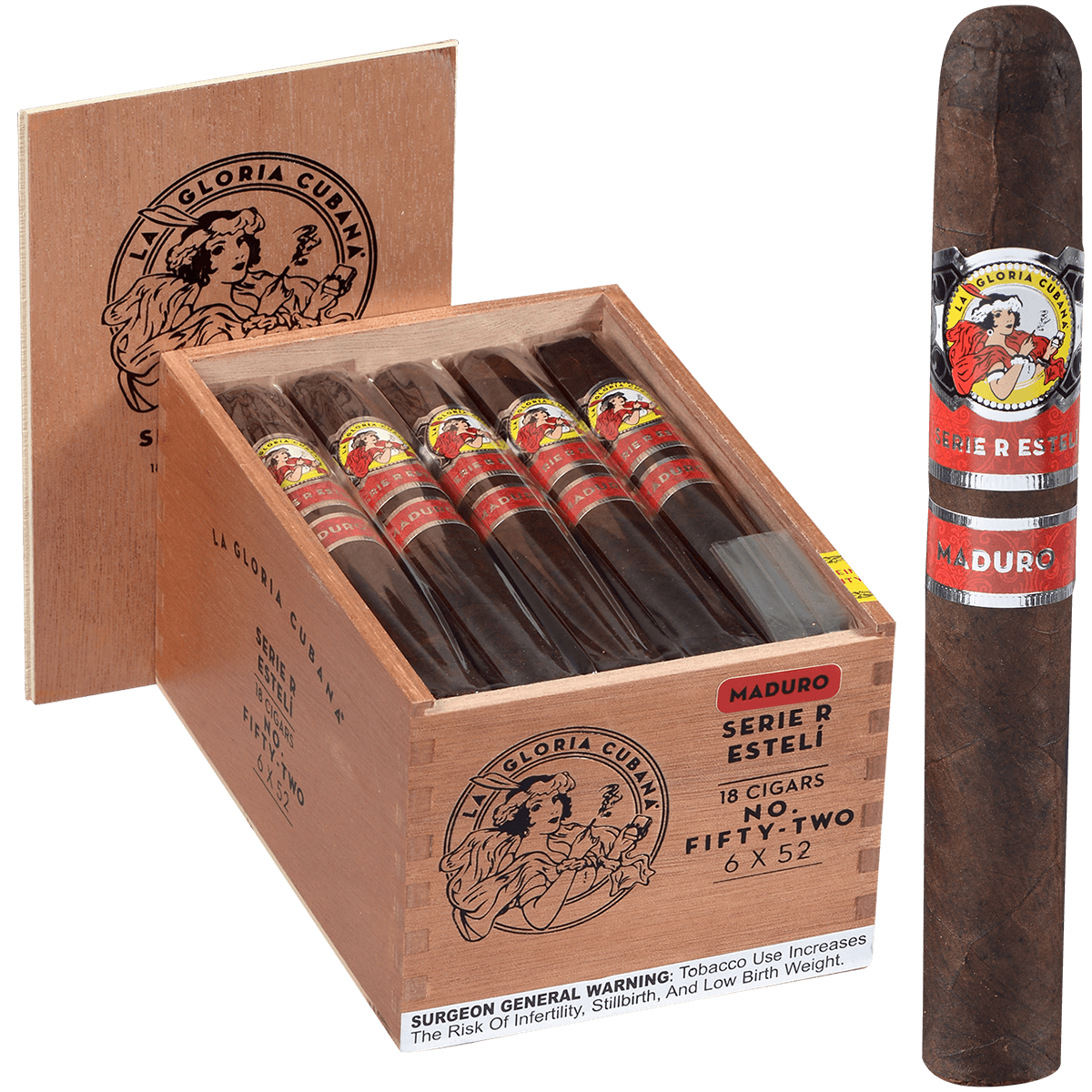 La Gloria Cubana Serie R Esteli Maduro No. Fifty-Two 18 Ct. Box 6.00X52