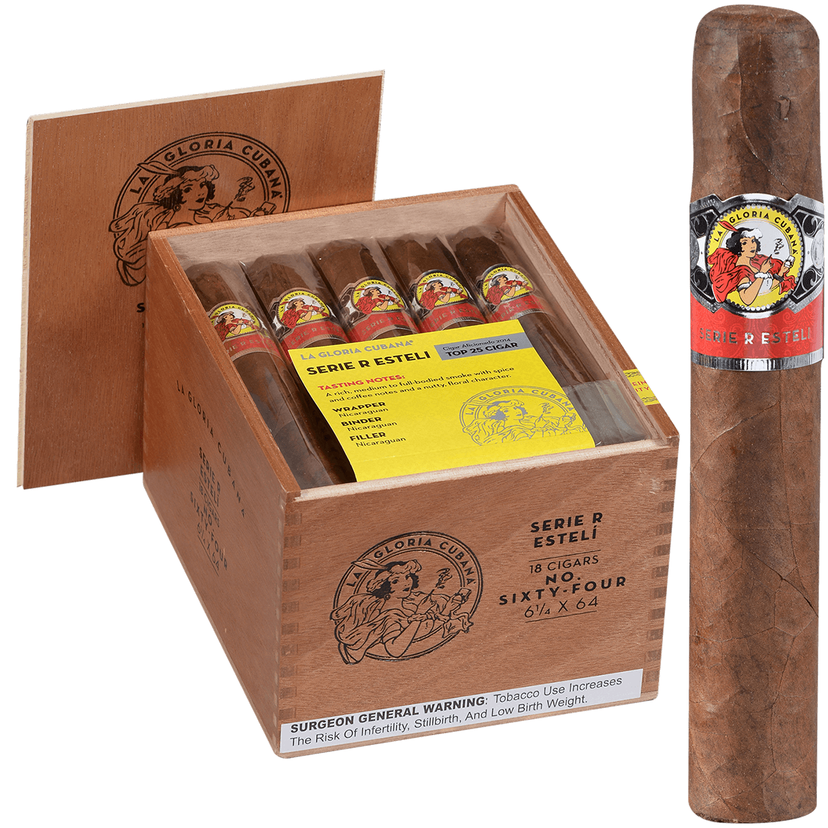 La Gloria Cubana Serie R Esteli No. Sixty-Four 18 Ct. Box 6.25X64