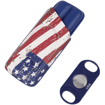 Cigar Case Lotus 62G With 64G Cutter American Flag Design Gift Set