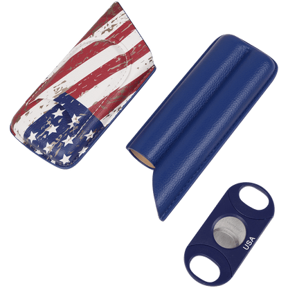 Cigar Case Lotus 62G With 64G Cutter American Flag Design Gift Set