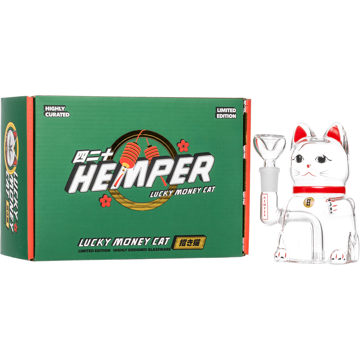 Hemper Lucky Money Cat Glass Water Pipe 5"