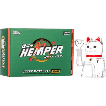 Hemper Lucky Money Cat Glass Water Pipe 5"