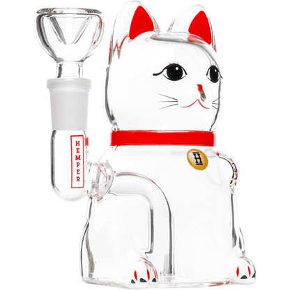 Hemper Lucky Money Cat Glass Water Pipe 5"