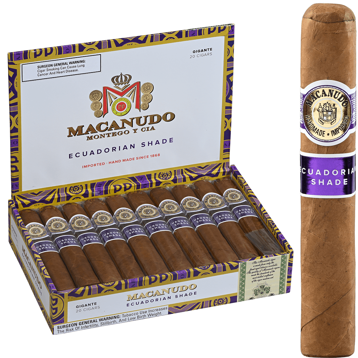 Macanudo Ecuadorian Shade Gigante Box Pressed 20 Ct. Box 6X60