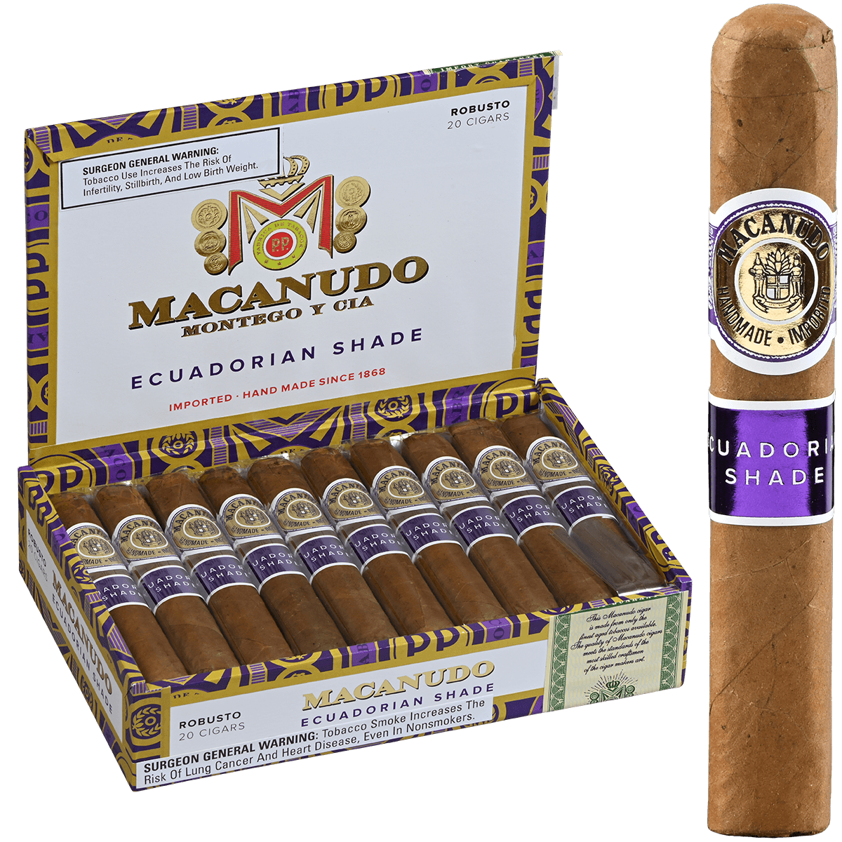 Macanudo Ecuadorian Shade Robusto Box Pressed 20 Ct. Box 5X50