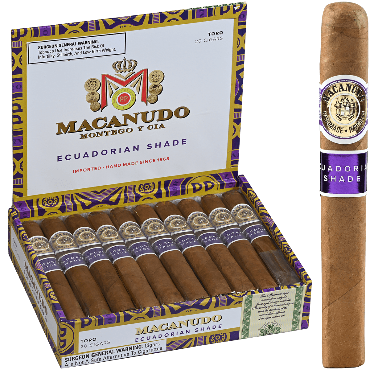 MACANUDO ECUADORIAN SHADE TORO BOX PRESSED 20 CT. BOX 6X50